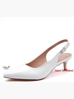 Low Kitten Heel Slingback Pumps with Ankle Strap and Pointed Toe